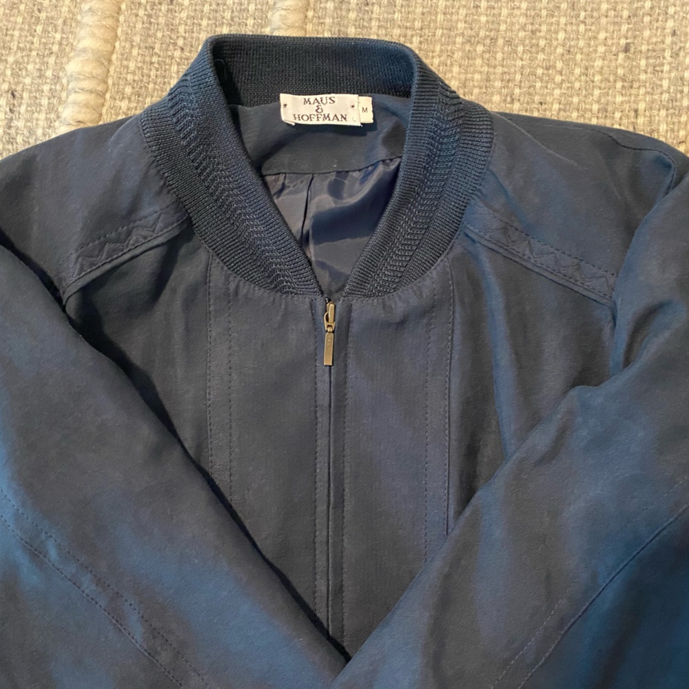 Maus & Hoffman Mens Navy Full Zip Microfiber Bomber Jacket Made in USA